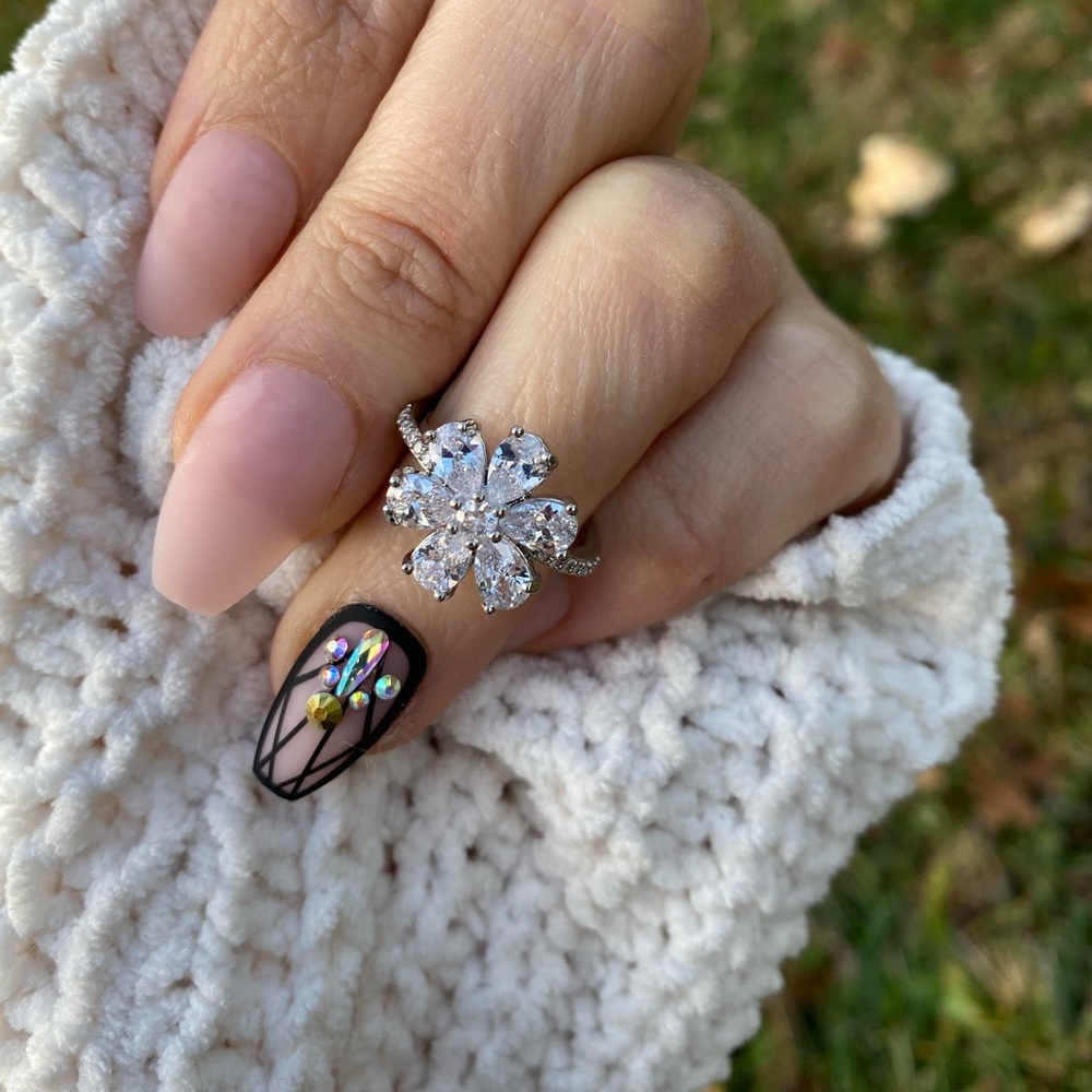 Snowflake 925 Silver Ring White Sapphire Size 6-10 - Picture 5 of 14